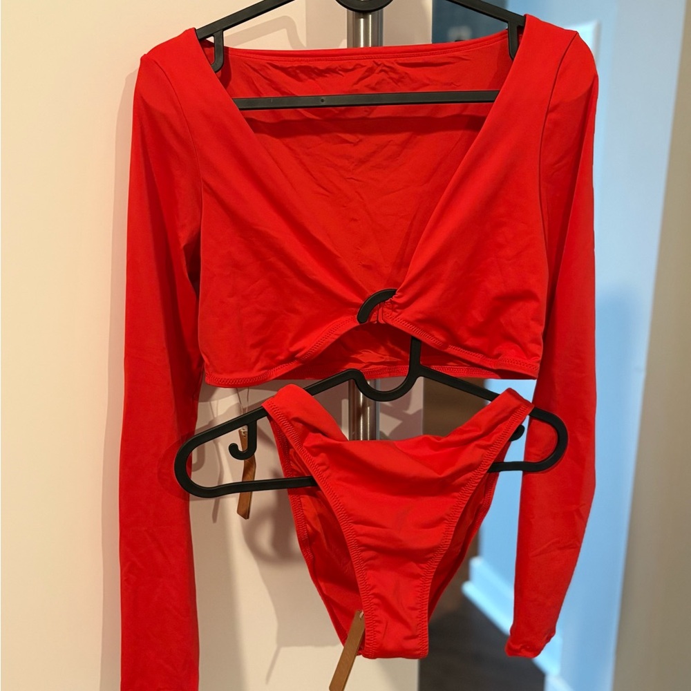 Skims swimwear Red Long Sleeve Bikini Set High waisted